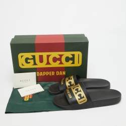 Gucci Black/Gold Leather Dapper Dan Pool Slides Size 39