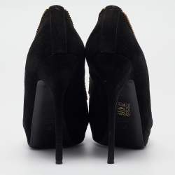 Gucci Black Suede Chain Trim Peep Toe Platform Pumps Size 40