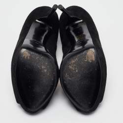 Gucci Black Suede Chain Trim Peep Toe Platform Pumps Size 40