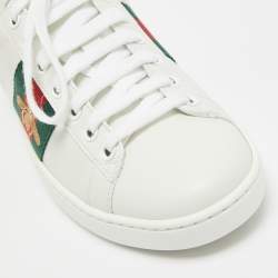 مملوكة مسبقًا Gucci White Leather Embroidered Bee Ace Sneakers Size 34