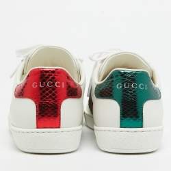 مملوكة مسبقًا Gucci White Leather Embroidered Bee Ace Sneakers Size 34