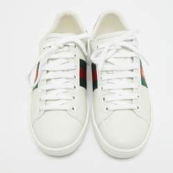 مملوكة مسبقًا Gucci White Leather Embroidered Bee Ace Sneakers Size 34