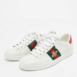 مملوكة مسبقًا Gucci White Leather Embroidered Bee Ace Sneakers Size 34