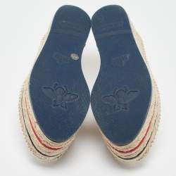 Pre Owned Gucci Cream Canvas Logo Platform Espadrille Flats Size 37.5