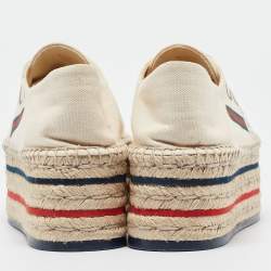 Pre Owned Gucci Cream Canvas Logo Platform Espadrille Flats Size 37.5