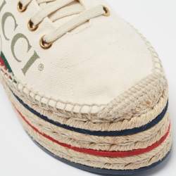 Pre Owned Gucci Cream Canvas Logo Platform Espadrille Flats Size 37.5
