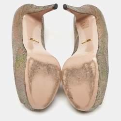 Gucci Metallic Textured Suede Open Toe Platform Pumps Size 40