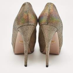 Gucci Metallic Textured Suede Open Toe Platform Pumps Size 40