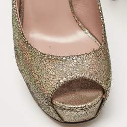 Gucci Metallic Textured Suede Open Toe Platform Pumps Size 40