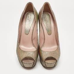 Gucci Metallic Textured Suede Open Toe Platform Pumps Size 40