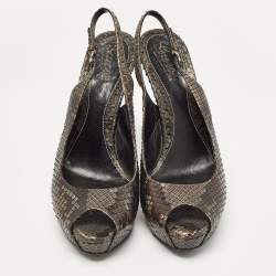 Gucci Two Tone Python Sofia Peep Toe Slingback Pumps Size 40.5
