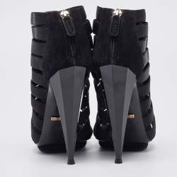 Gucci Black Elastic and Suede Isadora Gladiator Boots Size 36.5