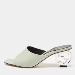 Gucci Mint Green Leather Interlocking G Heel Slide Sandals Size 39