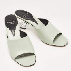 Gucci Mint Green Leather Interlocking G Heel Slide Sandals Size 39