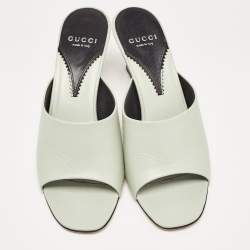Gucci Mint Green Leather Interlocking G Heel Slide Sandals Size 39