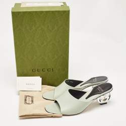 Gucci Mint Green Leather Interlocking G Heel Slide Sandals Size 39