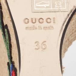 Pre Owned Gucci Metallic Gold Leather Platform Espadrille Wedge  Sandals Size 36