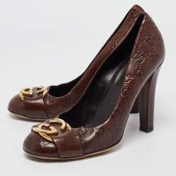 Gucci Brown Leather Interlocking Buckle Pumps Size 40