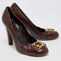 Gucci Brown Leather Interlocking Buckle Pumps Size 40