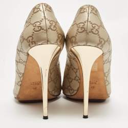 Pre Owned Gucci Gold Guccissima Leather Bow Detail Peep Toe Pumps Size 40