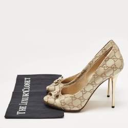 Pre Owned Gucci Gold Guccissima Leather Bow Detail Peep Toe Pumps Size 40