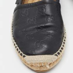Pre Owned Gucci Black Guccissima Leather Espadrille Flats Size 37.5