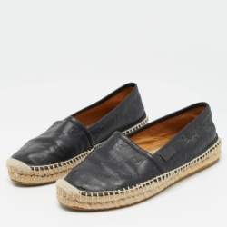 Pre Owned Gucci Black Guccissima Leather Espadrille Flats Size 37.5