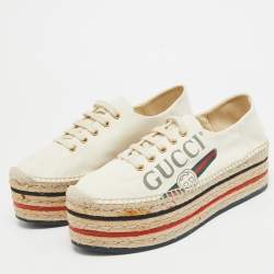Gucci Off White Canvas logo Lilibeth Espadrille Sneakers Size 39