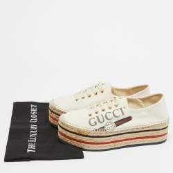 Gucci Off White Canvas logo Lilibeth Espadrille Sneakers Size 39