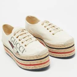 Gucci Off White Canvas logo Lilibeth Espadrille Sneakers Size 39