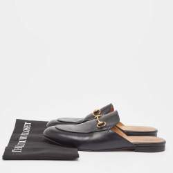 Pre Owned Gucci Black Leather Princetown Mules Size 39