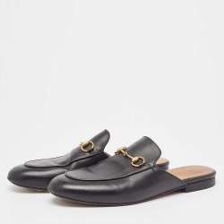 Pre Owned Gucci Black Leather Princetown Mules Size 39