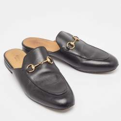Pre Owned Gucci Black Leather Princetown Mules Size 39