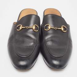 Pre Owned Gucci Black Leather Princetown Mules Size 39