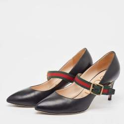 Pre Owned Gucci Black Leather Sylvie Mary Jane Pumps Size 37