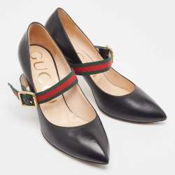 Pre Owned Gucci Black Leather Sylvie Mary Jane Pumps Size 37