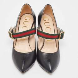 Pre Owned Gucci Black Leather Sylvie Mary Jane Pumps Size 37