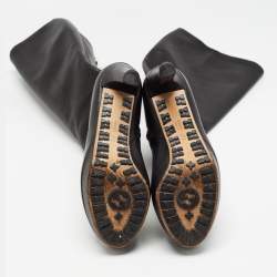 Pre Owned Gucci Black Leather Knee Length Boots Size 37.5