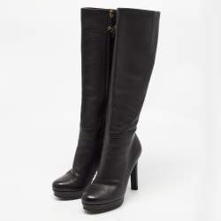 Pre Owned Gucci Black Leather Knee Length Boots Size 37.5