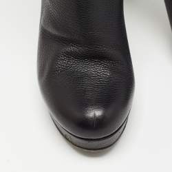 Pre Owned Gucci Black Leather Knee Length Boots Size 37.5