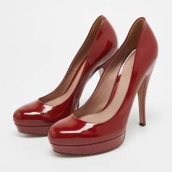 Gucci Burgundy Patent Leather Platform Pumps Size 38