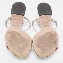 Pre Owned Gucci Silver Metallic Leather Horsebit Detail T-Strap Sandals Size 36