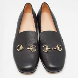 Pre Owned Gucci Black Leather Horsebit Loafers Size 39