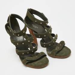 Gucci Green Suede Gladiator Ankle Sandals Size 40.5