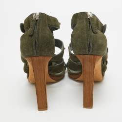 Gucci Green Suede Gladiator Ankle Sandals Size 40.5