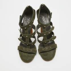 Gucci Green Suede Gladiator Ankle Sandals Size 40.5