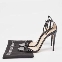 Pre Owned Gucci Black Patent Leather Ankle Strap Sandals Size 38
