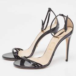 Pre Owned Gucci Black Patent Leather Ankle Strap Sandals Size 38
