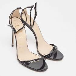 Pre Owned Gucci Black Patent Leather Ankle Strap Sandals Size 38