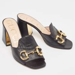 Gucci Back Leather Horsebit Slide Sandals Size 37.5